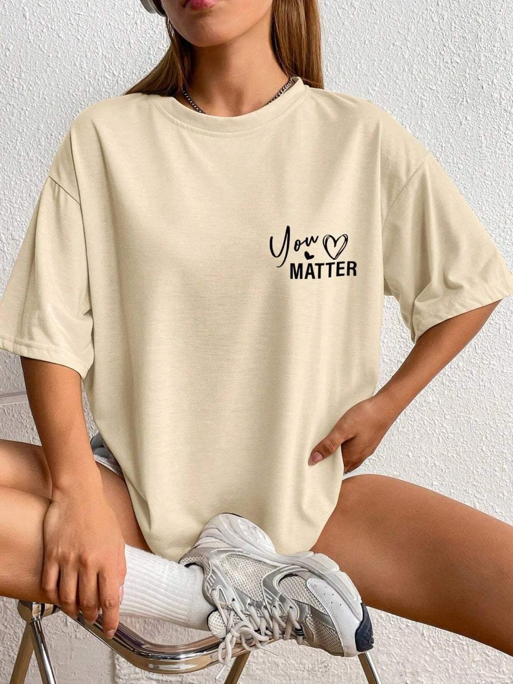 Women's Letter Printed T-shirts™ Short Sleeve Oversized Cotton T-shirt