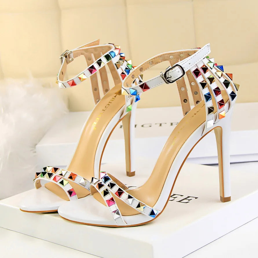 Women High Heels Rivets Studded Sandals™ Stiletto Gladiator Pumps Open Toe Luxury Sandals