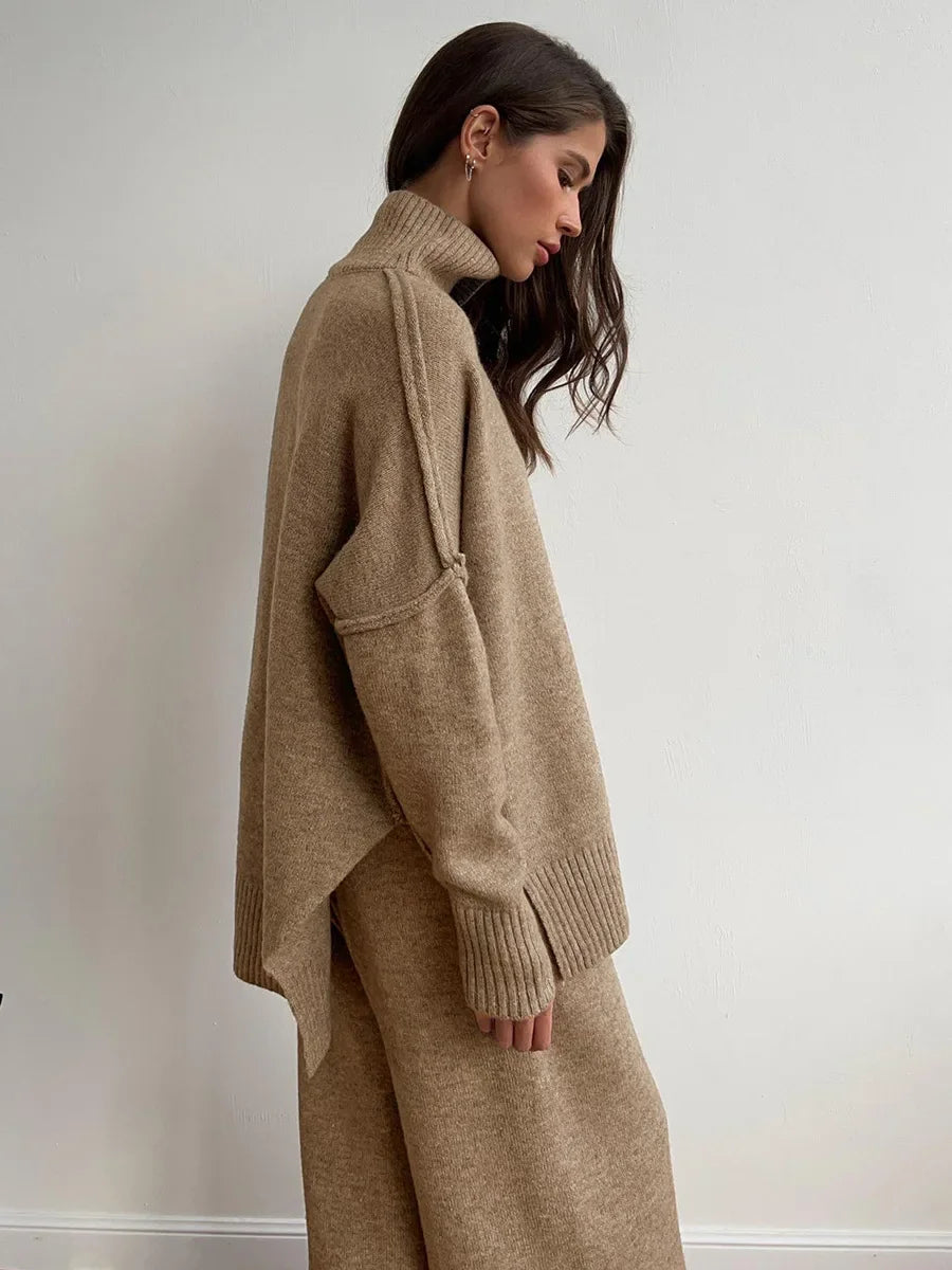Women's Turtleneck Knitted Suits™ Thick Loose Pullover & Trousers Sets