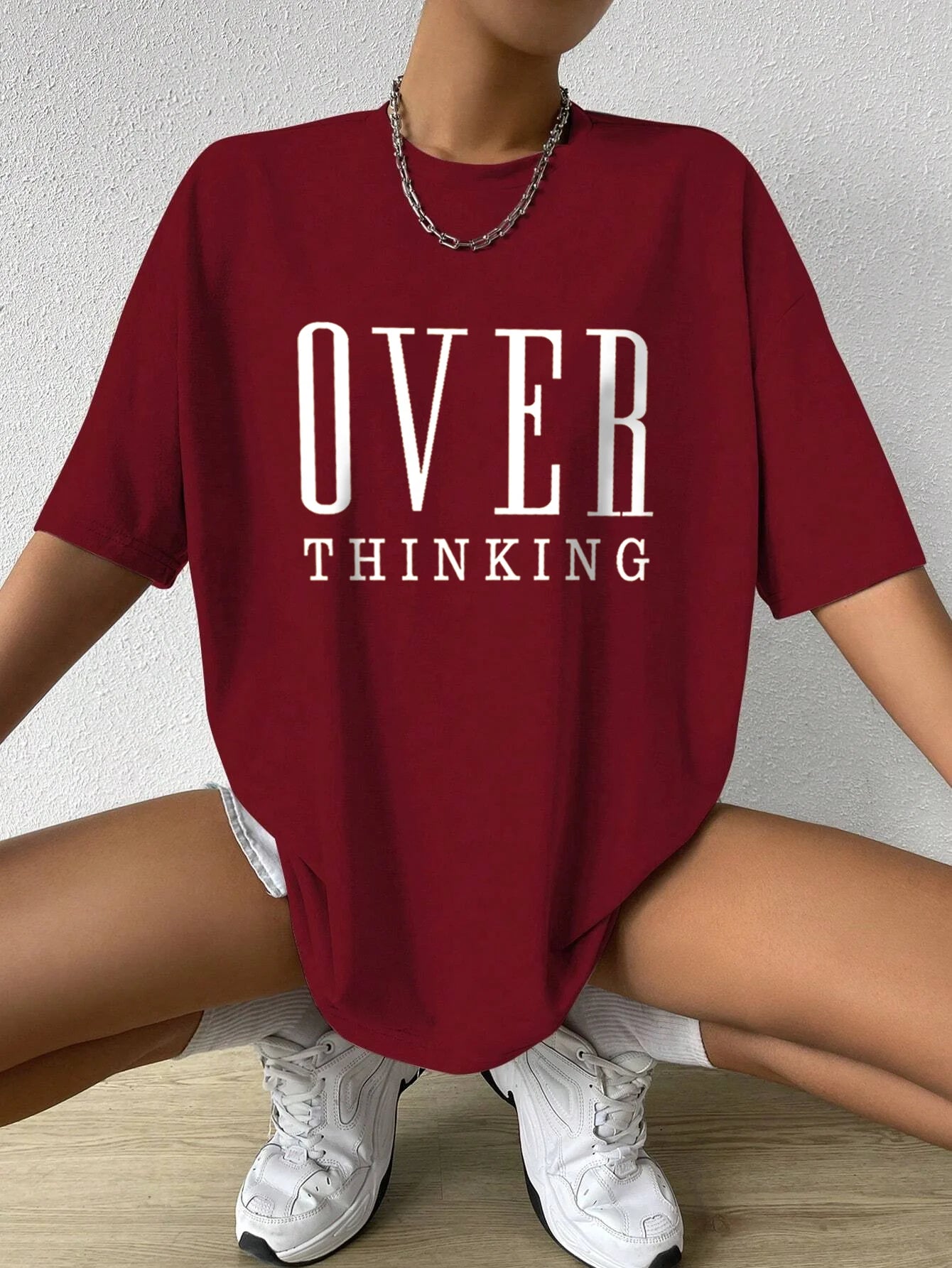 Over Thinking Letter Print Women's Cotton Short Sleeve Vintage T-shirt™ Breathable O-Neck T-Shirts