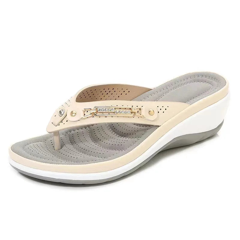 Women's Slippers™ Summer Metal Button Wedge Beach Outside Platform Leisure Flip Flops