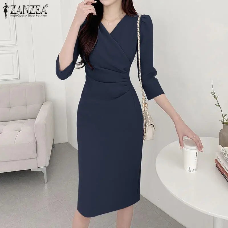 Women's ZANZEA Long Dress™ Solid Color Knee Length Bodycon Sundress