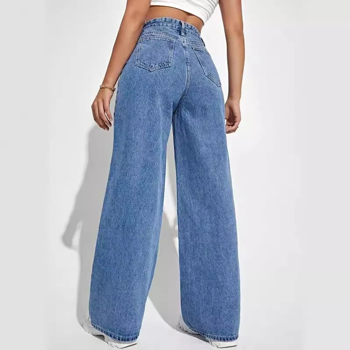 Women's Denim Jeans™ mid-waist straight loose slimming jeans