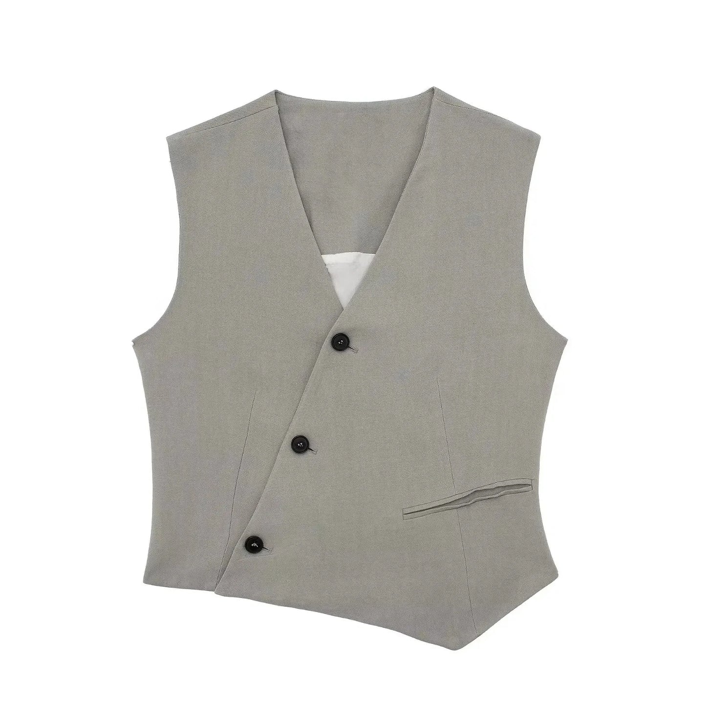 Women's TRAFZA Suit™ Asymmetric Sleeveless Single Breasted Top + High Waist Loose Trousers
