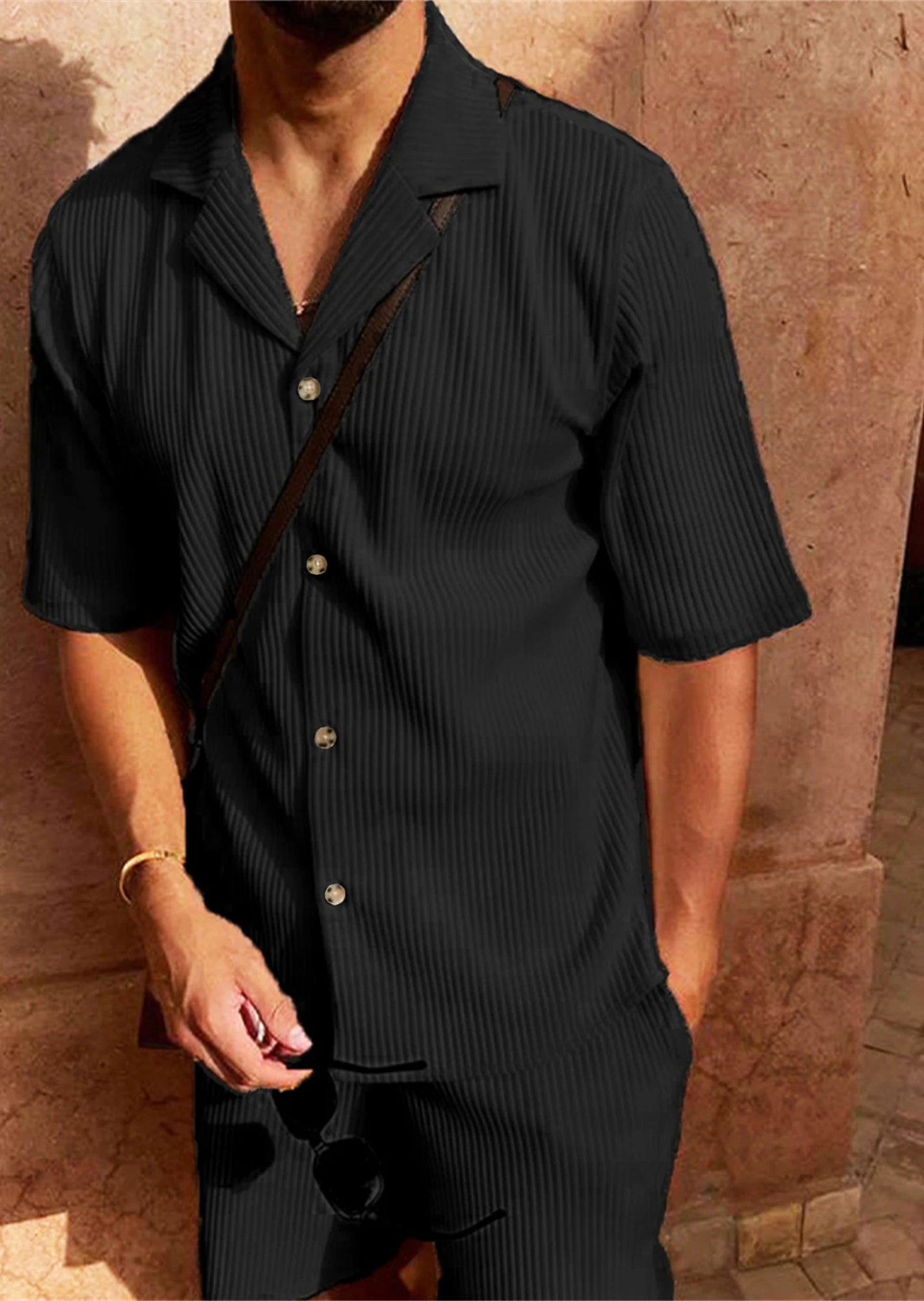 Men's Summer Suit™ Spring/Summer corduroy shorts sleeve shirt and shorts casual suit