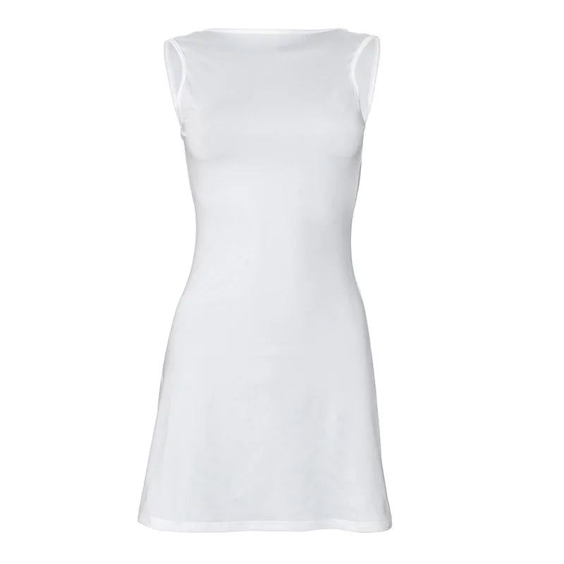 Women's Sleeveless Backless Slim Fit Mini Dress™ Round Collar A-line Ruffle Edge Short Dresses