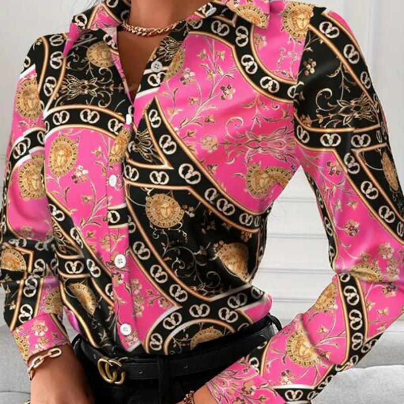 Women's Shirt™ Chain Print Button Front Long Sleeve Shirt