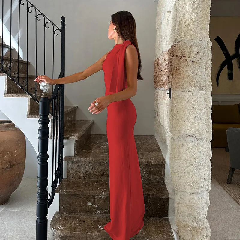 Women's Solid O Neck Sleeveless Patchwork Dress™ Bodycon Maxi Prom Summer Dress