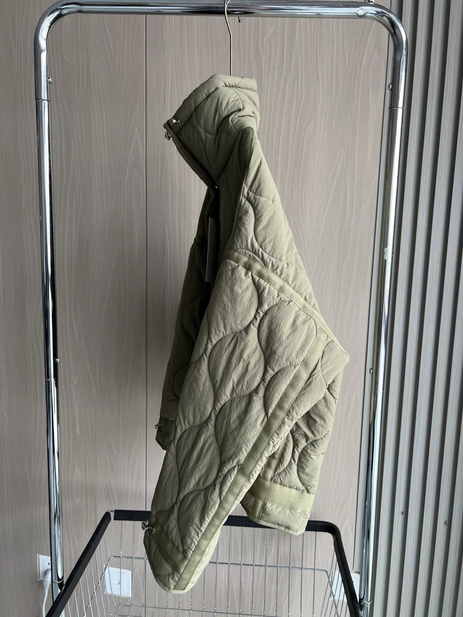 Women's Quilted Coat™ drawstring ties high neck pocket clip cotton jacket for women