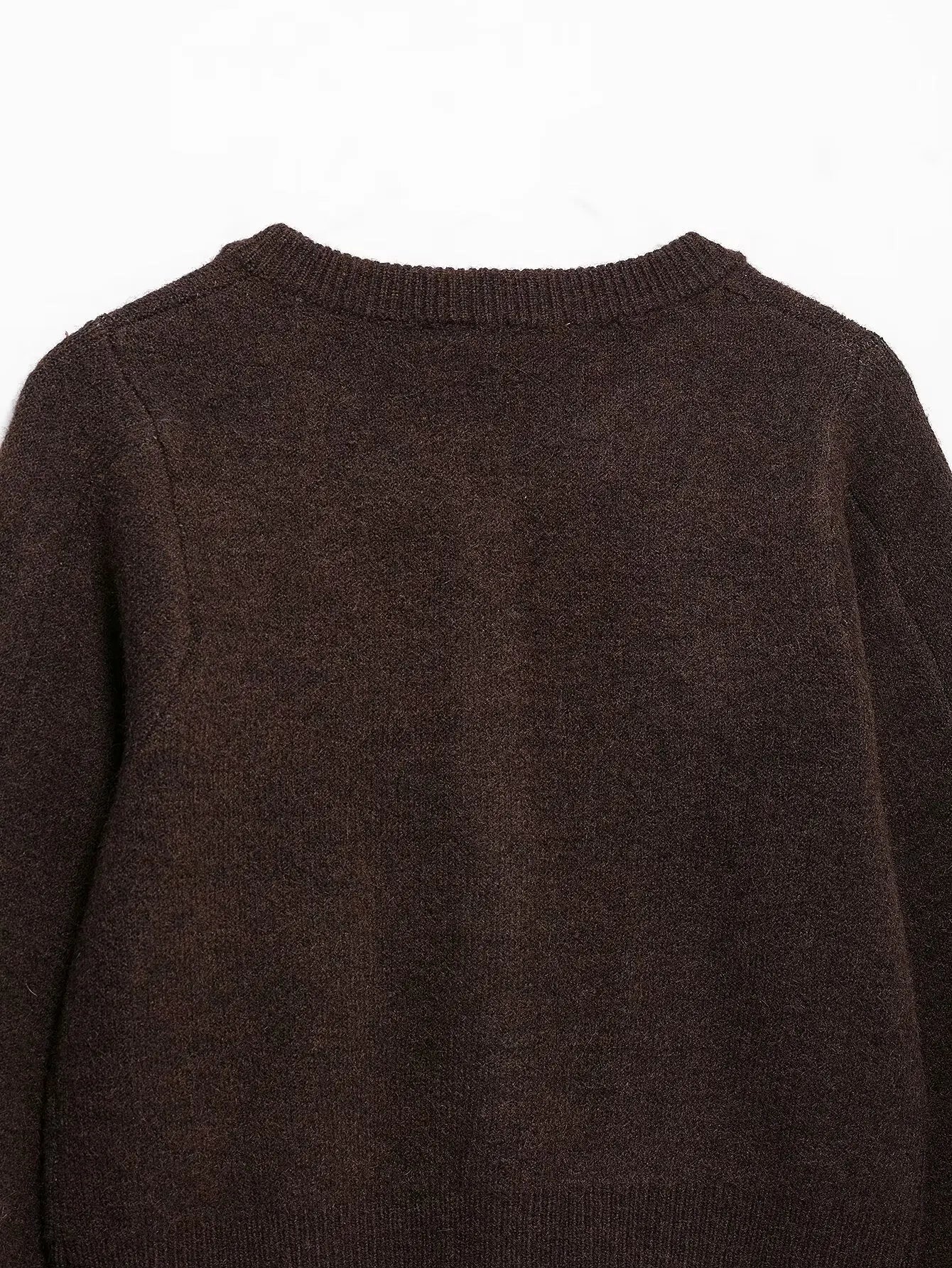 TRAFZA Women's Knitted Brown Suit™ Buttons Pocket Cardigan Sweater and Elastic Waist Slim Mini Skirt