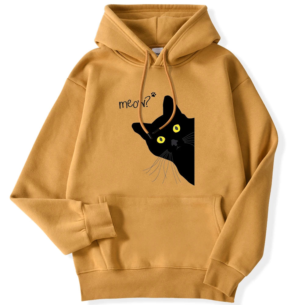 Women's Hoodies™ Meow Black Cat Printed Pullover Pocket Drop Sleeves Loose Hoodies