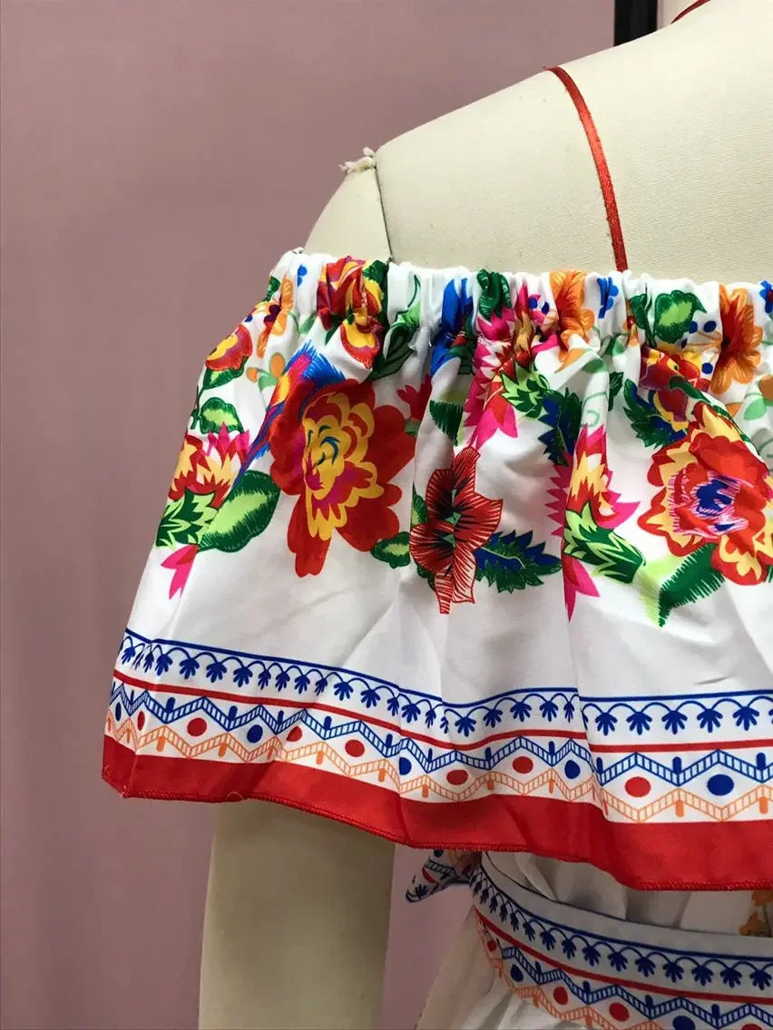 Women's Spring Summer Dresses™ Stand Off-shoulder Red Flower Printing Long Oversized Wide Hemline Sleeveless Dress