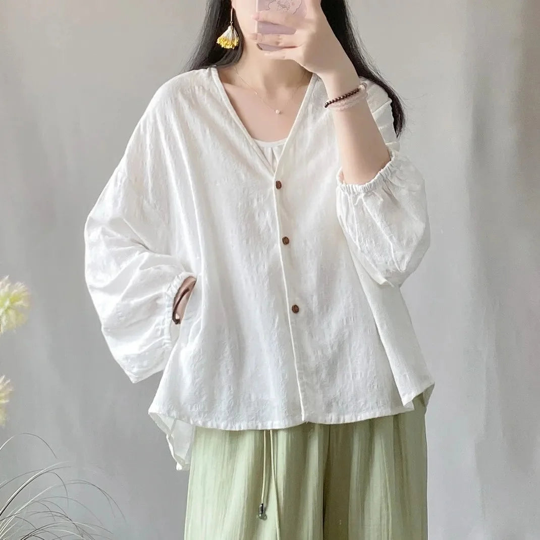 Women's Loose Cotton Linen Summer Tops™ Long Sleeve Shirt Air Conditioning Tank Top