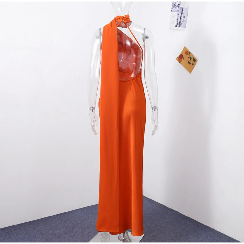 Women's Solid Ribbon Halter Dress™ Off Shoulder Sleeveless Backless Slim Maxi Dresses