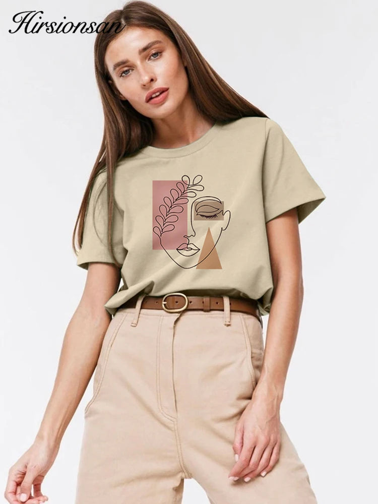 Women's Hirsionsan Aesthetic Character Printed T Shirt™ Vintage Soft Summer Cotton Basic Loose Tops