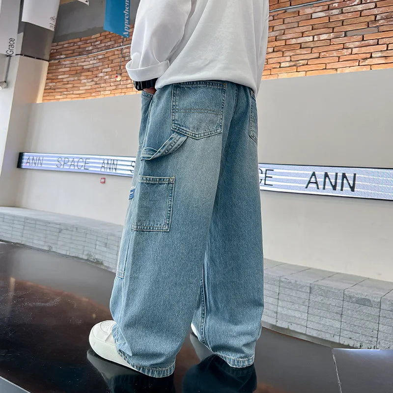 Boys Cargo Jeans™ Teenage Wide Leg Denim Loose Pockets Pants