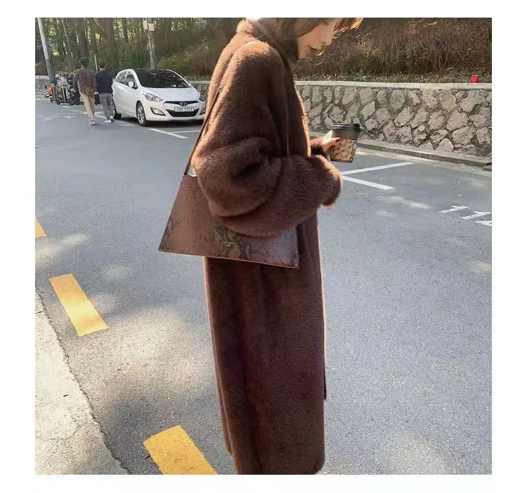 Women's Long Cardigan Coat™ Knitted fluffy Long Sleeve Cashmere Sweater Coat