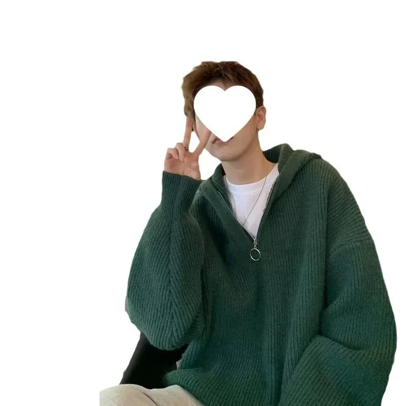 Men's Knitted Sweater™ Casual V-neck Half-zip Loose Hooded Sweater