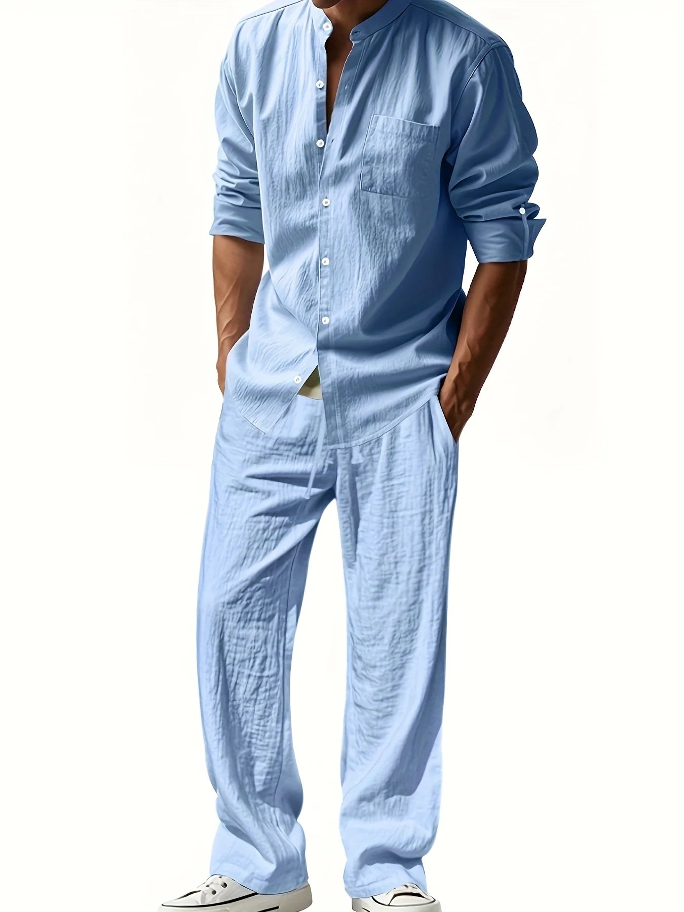 Men's Casual Linen Suit™ Long Sleeve Crew Neck T-shirt +Loose Fit Pants