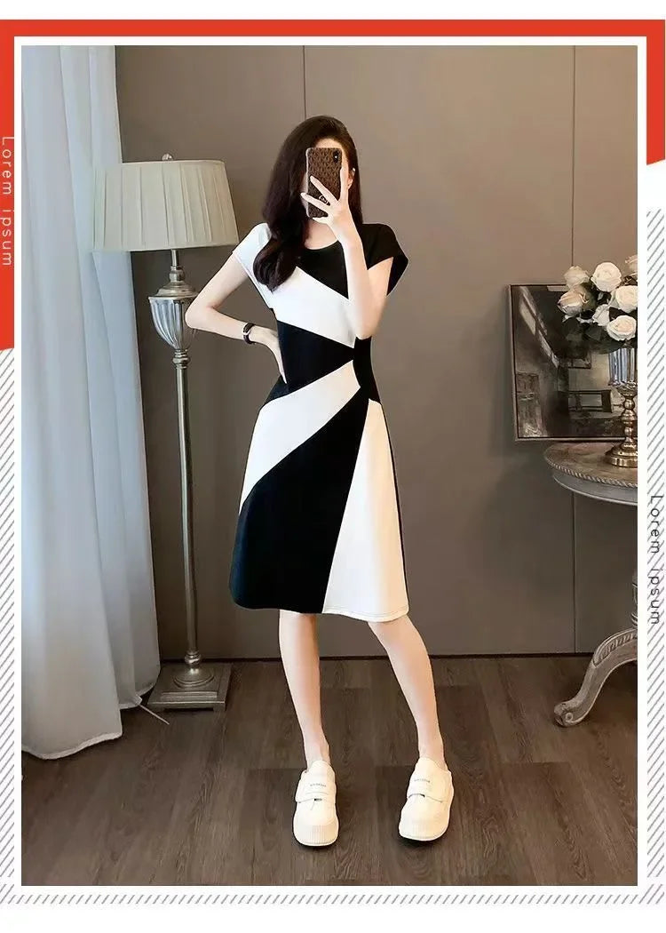 Women's Elegant Slimming Dress™ Black White Contrast Casual Dress