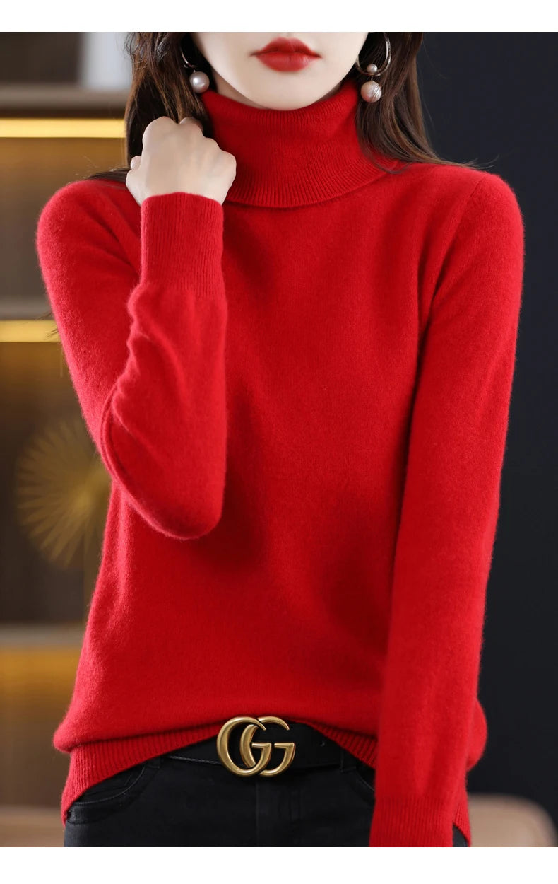 Merino Wool Cashmere Sweater™ Women Knitted Sweater Turtleneck Long Sleeve Pullovers
