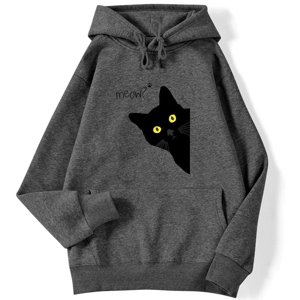 Women's Hoodies™ Meow Black Cat Printed Pullover Pocket Drop Sleeves Loose Hoodies