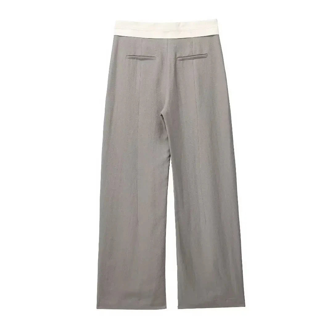 Women's TRAFZA Suit™ Asymmetric Sleeveless Single Breasted Top + High Waist Loose Trousers