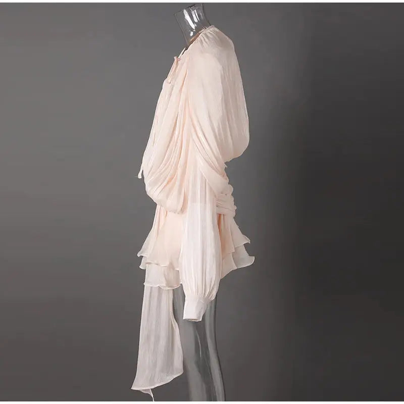 Women's Flounce Dress™ Loose V Neck Lace Up Hollow Out Lantern Sleeves Dress