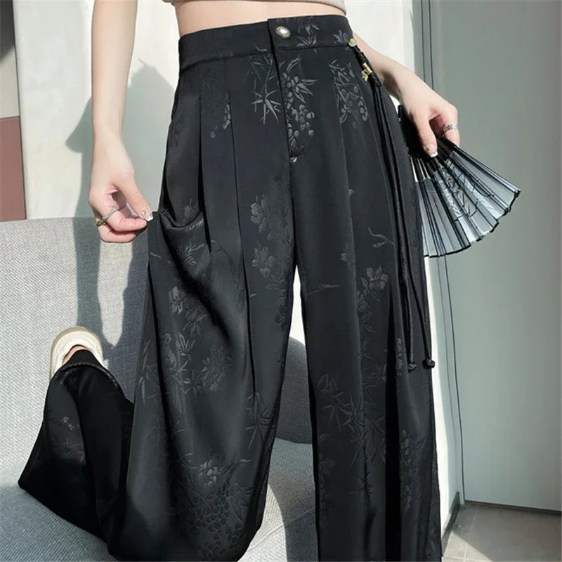 Women's Jacquard Wide Leg Satin Pants™ Casual Loose Pants