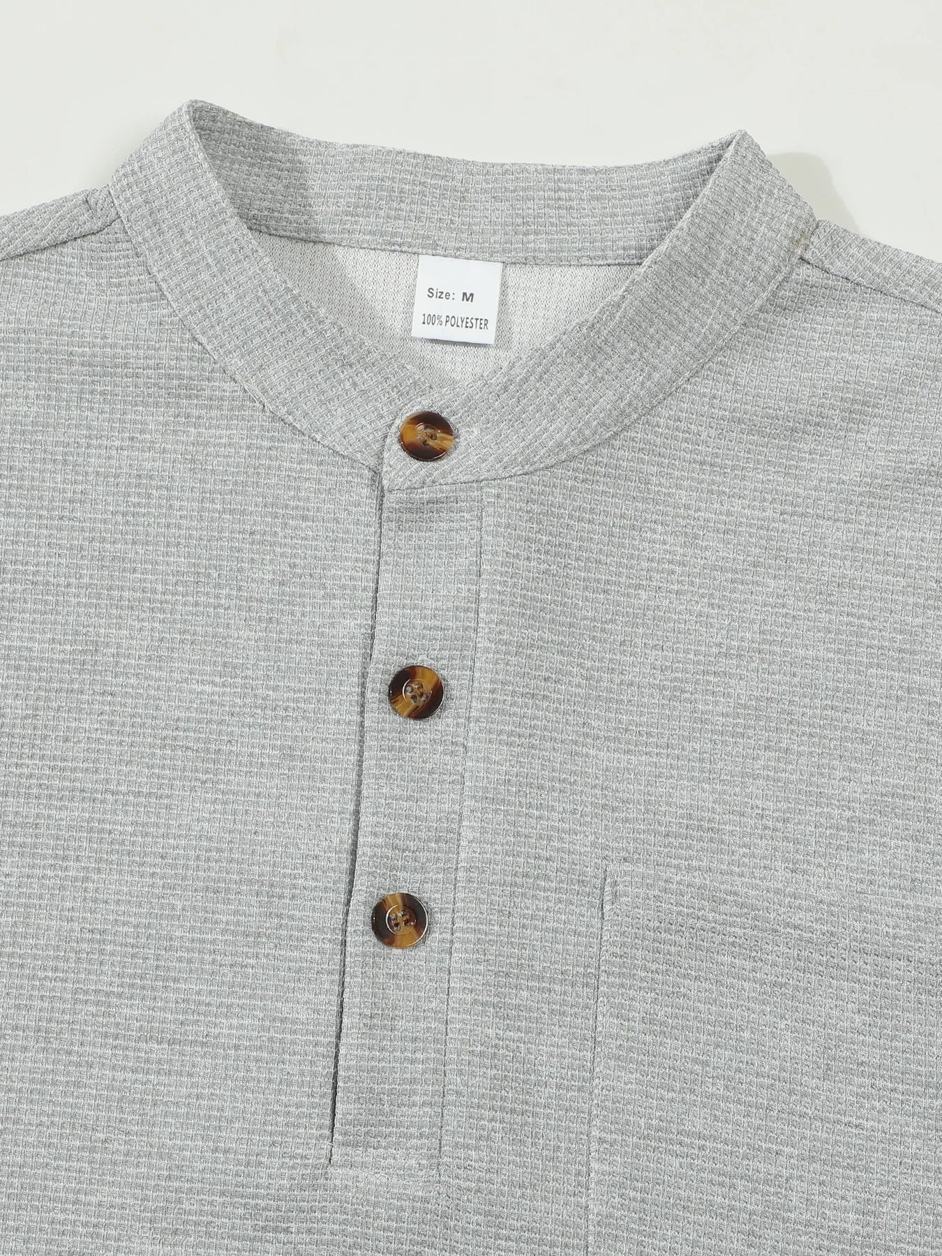 Men's casual waffle check long-sleeved shirt™ stand-up collar button semi-cardigan