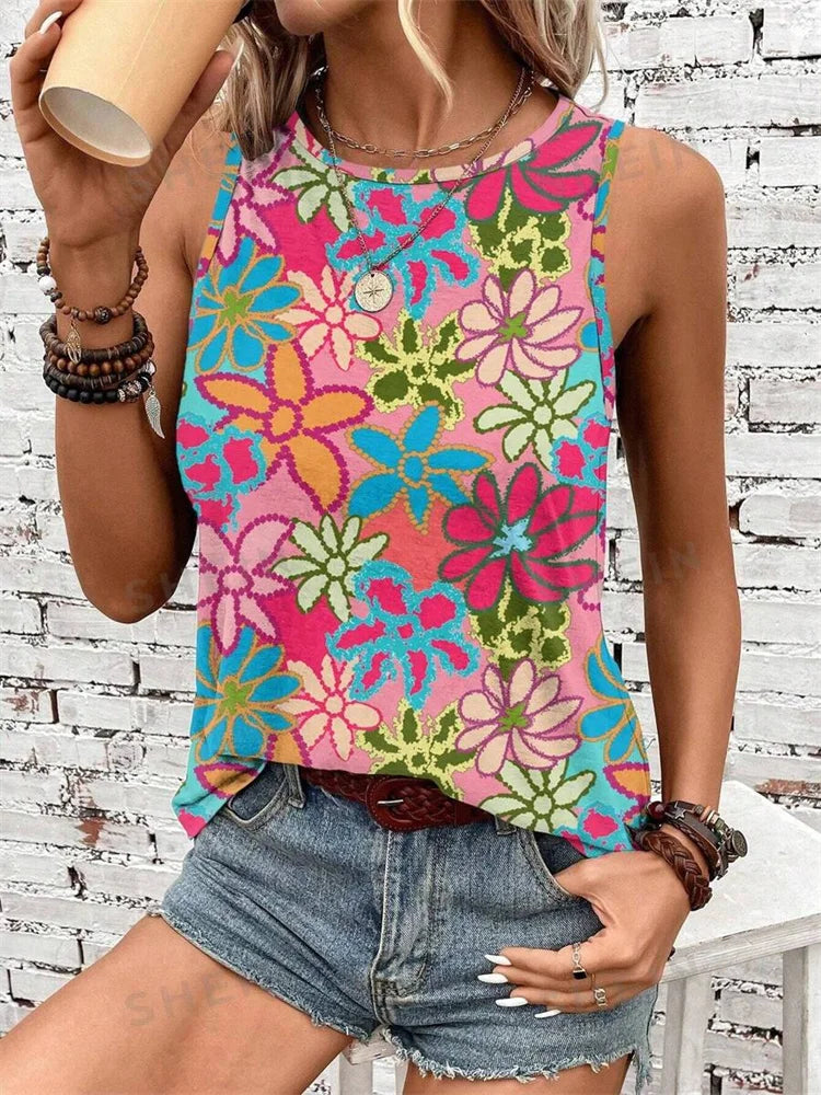 Women's O-neck Vest Print Tank Tops™ Sleeveless Loose Comfortable Top