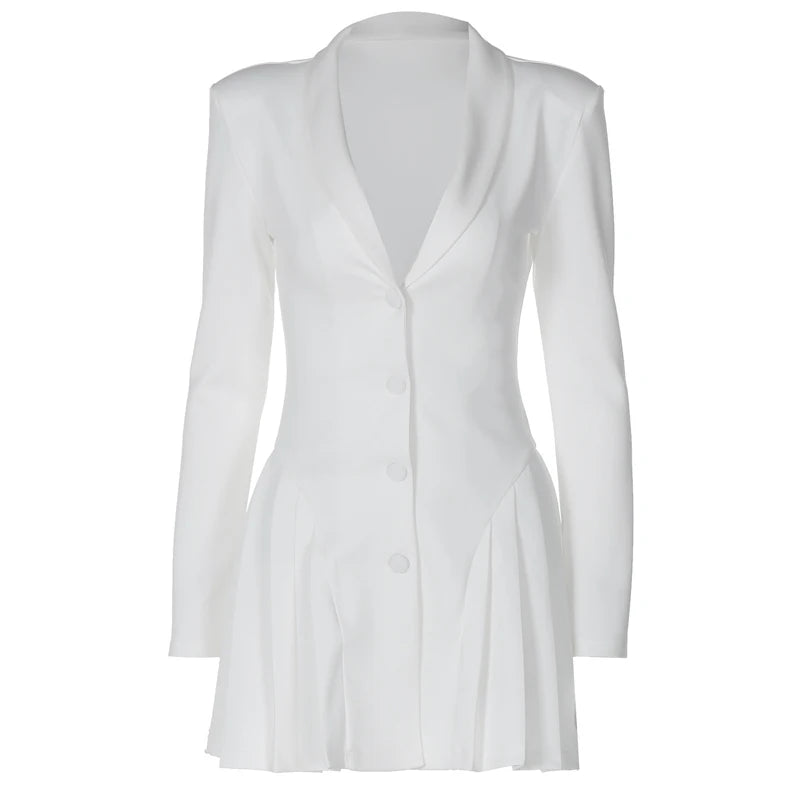 Women's Elegant Dress™ Single-breasted Pleated Mini Dress Fashion Deep V-neck Long Sleeved A-line Dresses