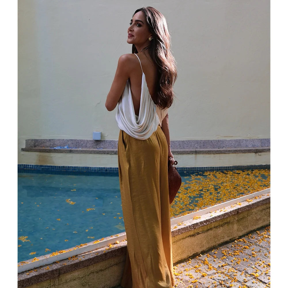 Women's Solid Color Belt Satin Pants™ Textured Wide Leg Casual Pants