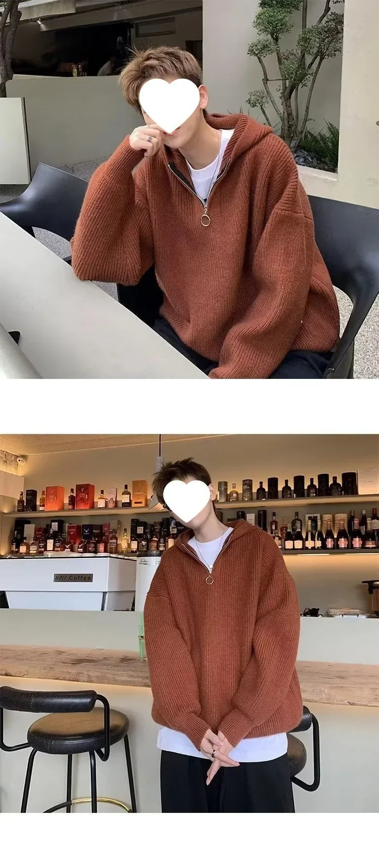 Men's Knitted Sweater™ Casual V-neck Half-zip Loose Hooded Sweater