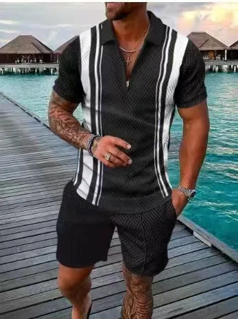 Men's Shorts Set™ Short Sleeve Zip Polo Shirt Street T-shirt Two Piece Casual Sportswear