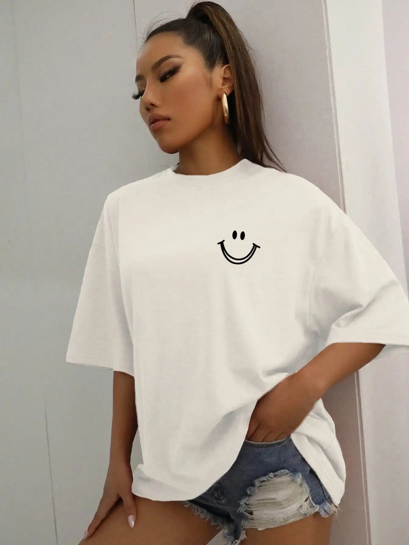 Women's Happy Expression Printed T Shirt™ Short Sleeve Cotton Crewneck T-Shirts