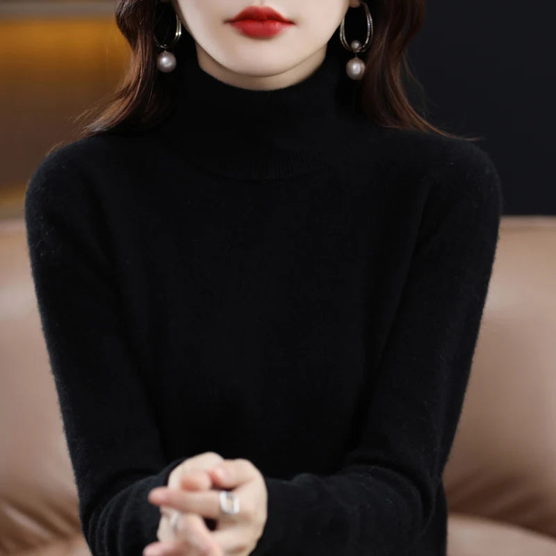 Merino Wool Cashmere Sweater™ Women Knitted Sweater Turtleneck Long Sleeve Pullovers