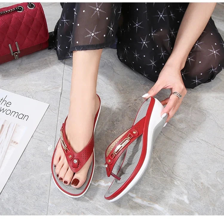 Women's Slippers™ Summer Metal Button Wedge Beach Outside Platform Leisure Flip Flops