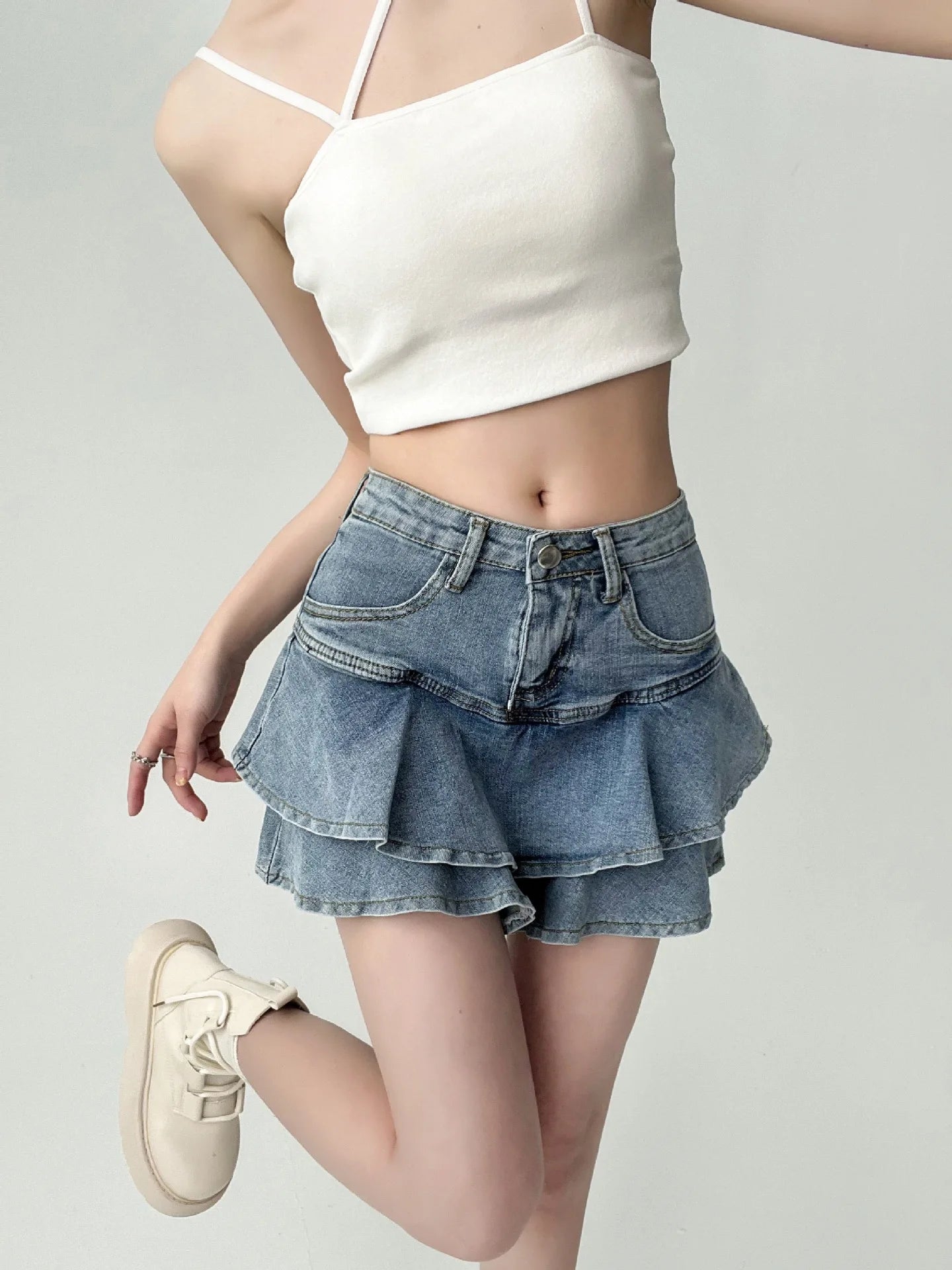 Women's Denim Skirt™ High-Waisted Double Denim Stretch Slimming A-Line Skirt