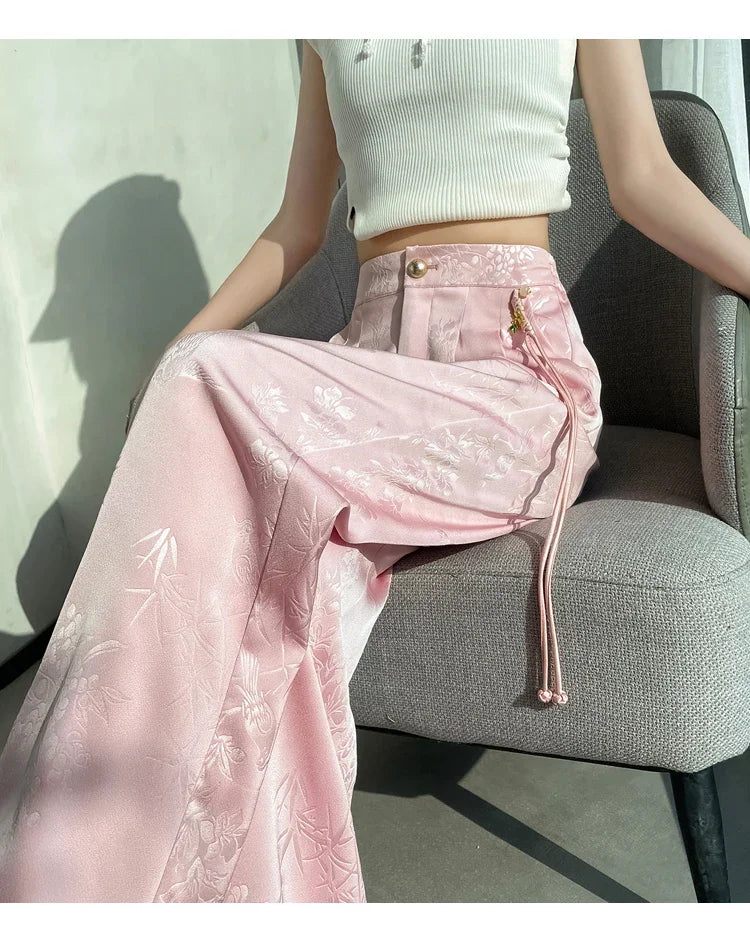 Women's Jacquard Wide Leg Satin Pants™ Casual Loose Pants