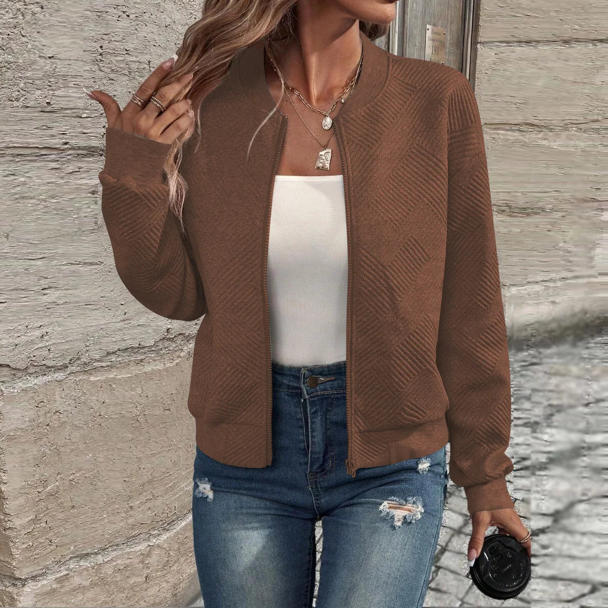 Women's zipper jacket™ baseball collar casual jacket