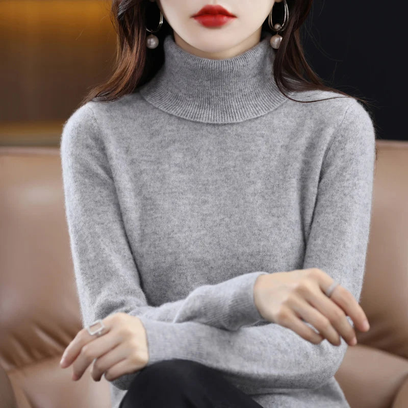 Merino Wool Cashmere Sweater™ Women Knitted Sweater Turtleneck Long Sleeve Pullovers