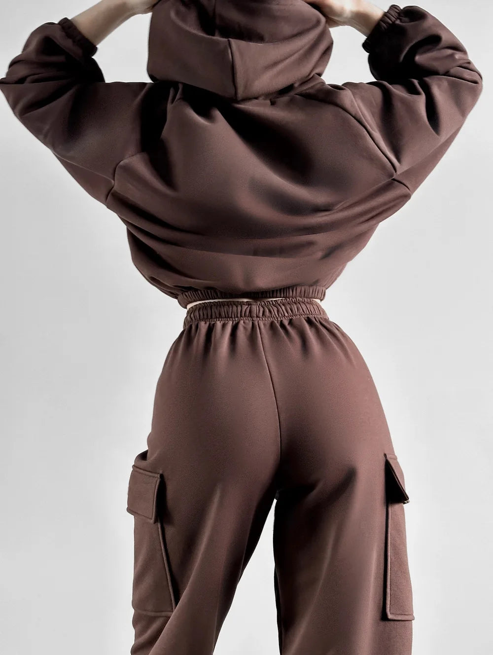 Women's suit sporty clothes™ Long Sleeve Hooded Short Sweatshirt Warm Long Sweatpants
