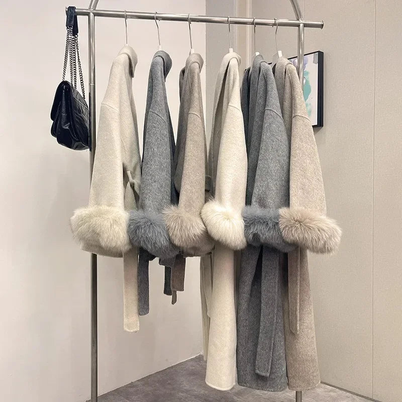 Women's Faux Fox™ Cashmere Long Jacket High End Double-sided Wool Fur Coat