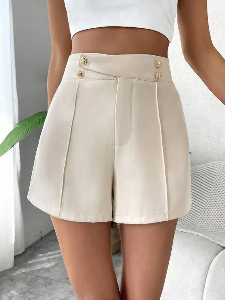 Women's Vintage Shorts™ High Waist Zipper Gold Button Female Short Pants
