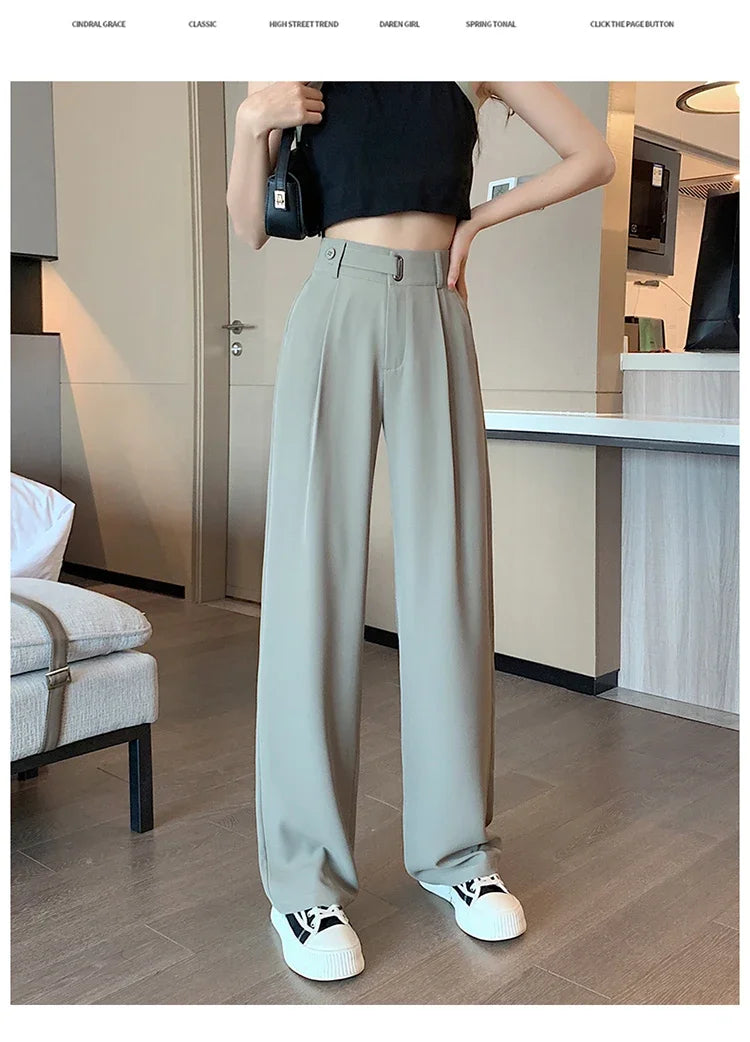 Seoulish Women's Casual Pants™ Wide Leg Solid Color High Waist Loose Trousers