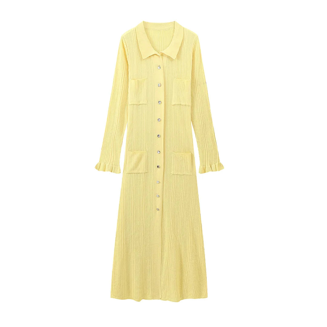 Women's Knitted Dress™ Long Sleeve Ruffles Single Breasted Long Dresses