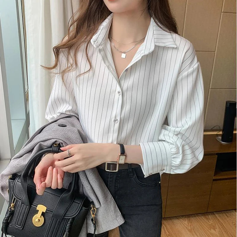 Women's Striped Shirt™ Y2K Summer Vintage Chic Loose Long Sleeve Office Ladies Shirt