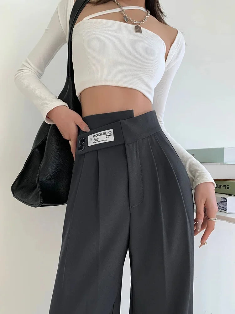 Women's High-Waisted Draped Bell Bottom Trousers™ Loose-Fit Floor-Length Straight-Leg Pants