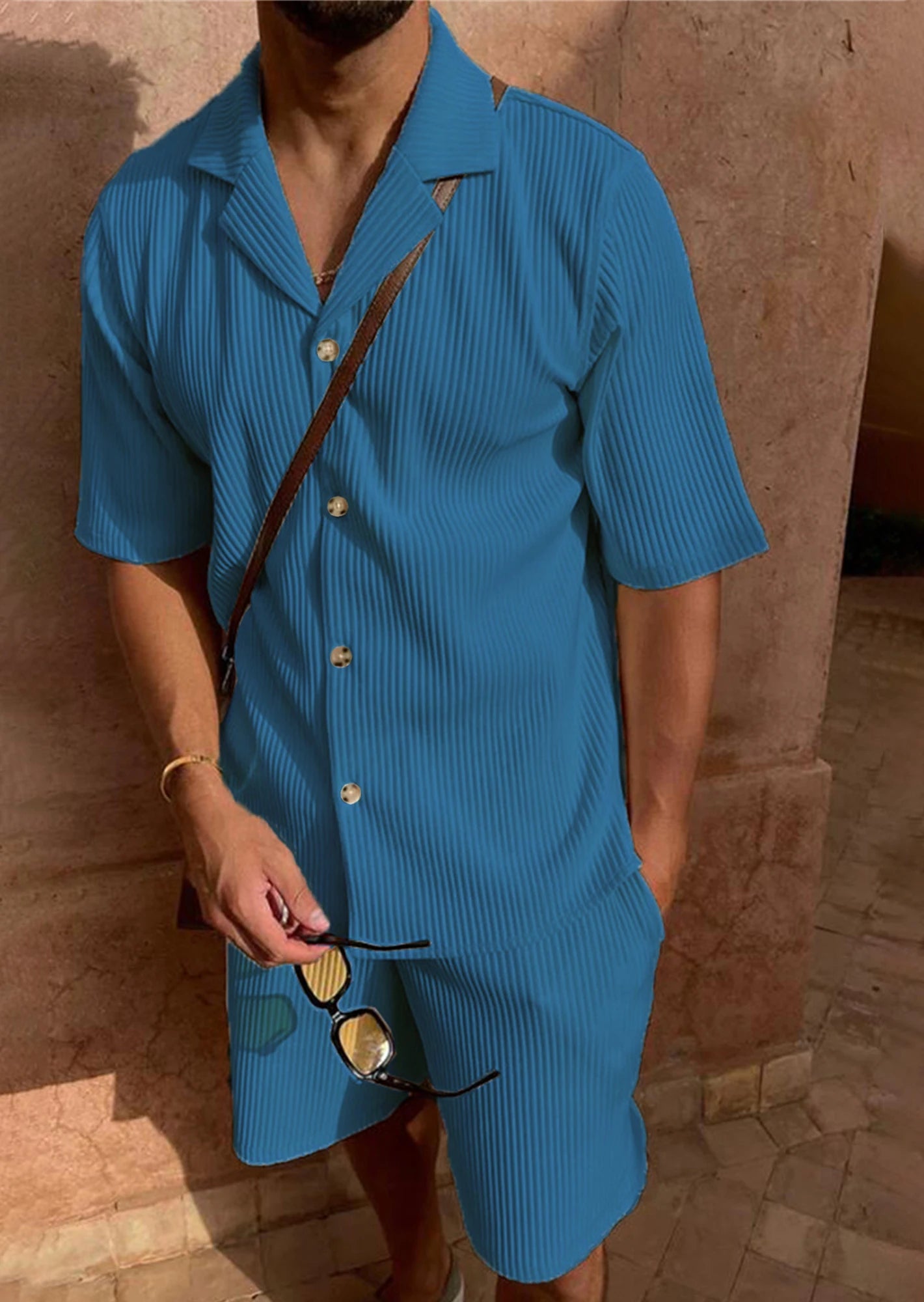 Men's Summer Suit™ Spring/Summer corduroy shorts sleeve shirt and shorts casual suit